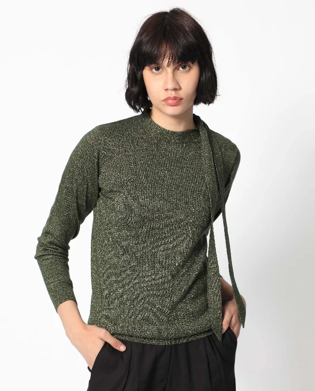 Rareism Women'S Zener Green Acrylic Fabric Full Sleeves Regular Fit Solid High Neck Sweater