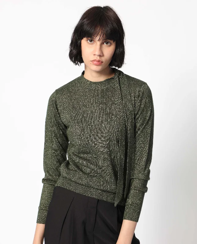 Rareism Women'S Zener Green Acrylic Fabric Full Sleeves Regular Fit Solid High Neck Sweater