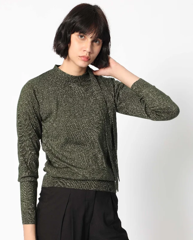 Rareism Women'S Zener Green Acrylic Fabric Full Sleeves Regular Fit Solid High Neck Sweater